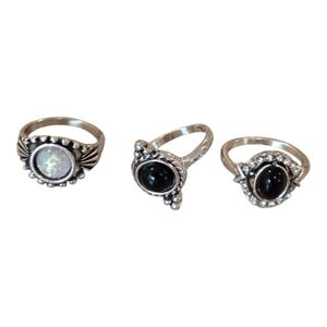 Vintage Bohemian Silver Tone Ring Set